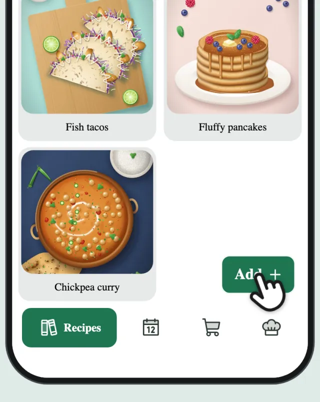 The CookZone recipe collection, with a finger on Add