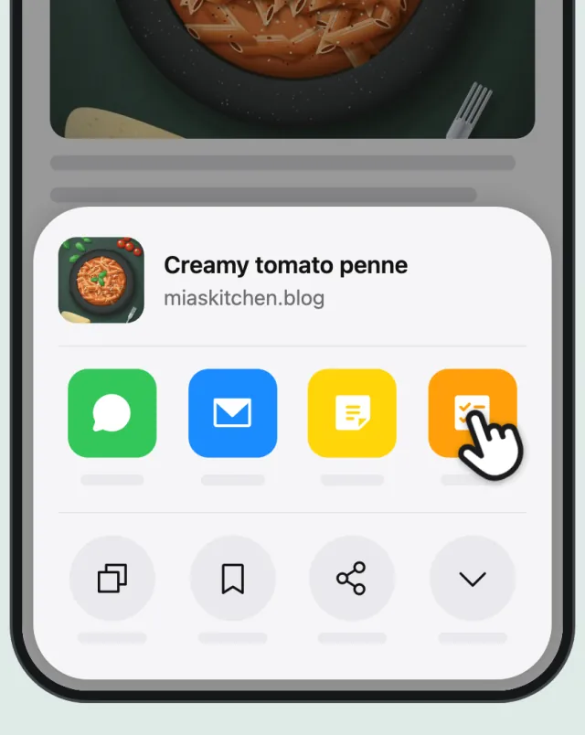The iPhone share menu, with a finger swiping the row of apps