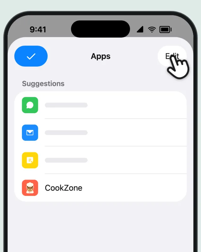 The iPhone Apps list, with a finger on Edit