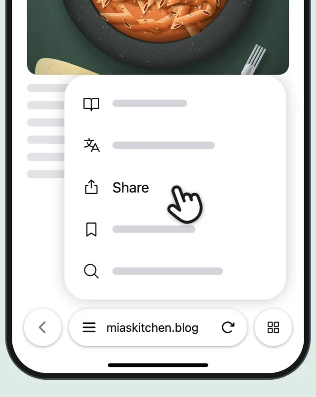 Safari’s menu, with a finger on Share