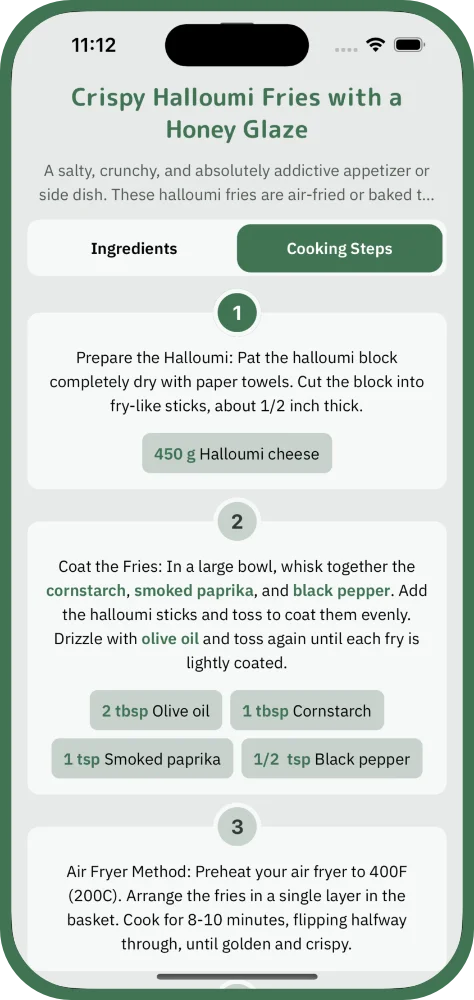 Step-by-step cook mode view