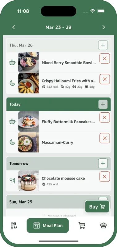 Meal planning weekly view